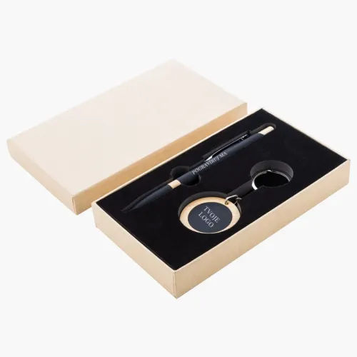 Dárková sada pero s bambusovým detailem a klíčenka