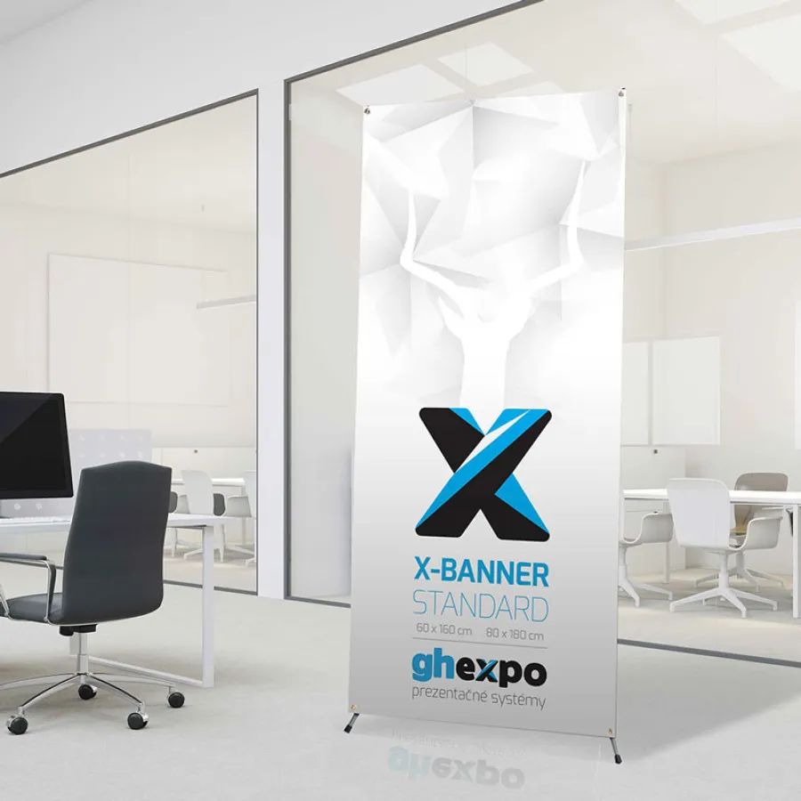 X-bannery sú rýchlym a efektívnym spôsobom na prezentáciu vašej firmy. Prezrite si aj našu ponuku mini X-bannerov, ktoré sú vhodné napríklad na stôl.